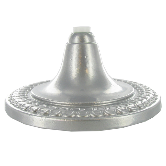 Decorative silver flagpole base fixture on a white background