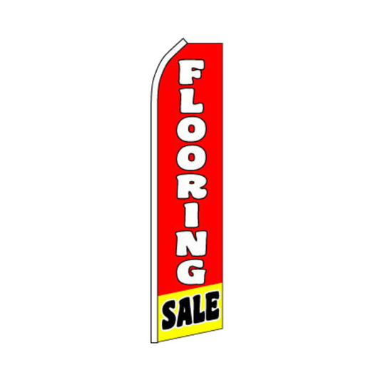 Red feather flag with 'Flooring Sale' text on a white background