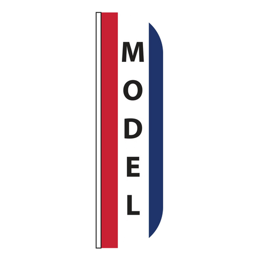 Logo with vertical red and blue stripes and the word 'MODEL' in black.