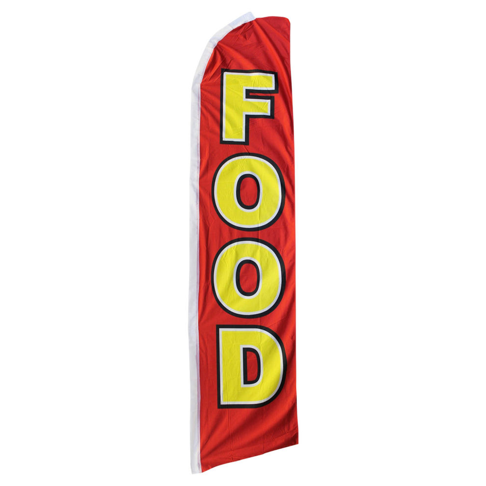 Red flag with yellow 'FOOD' text on a white background