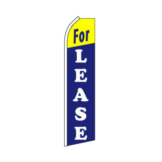 For Lease swooper flag with yellow top and blue bottom on a white background