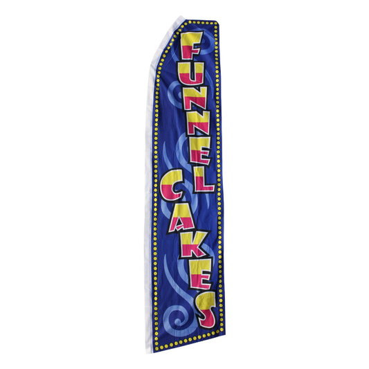 Colorful banner with 'F funnel cakes' text on a white background