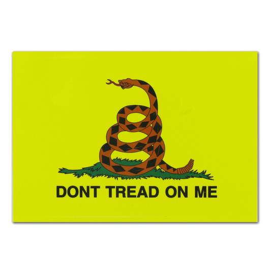 Gadsden flag with a snake and 'Don't Tread on Me' text on a yellow background