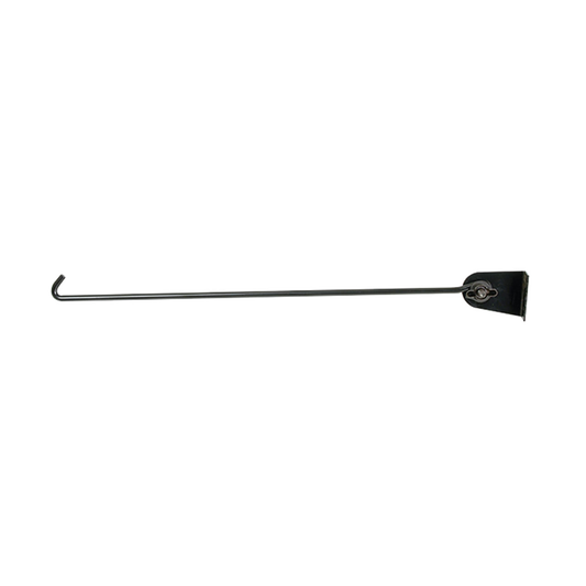 Black metal hook bracket on a white background