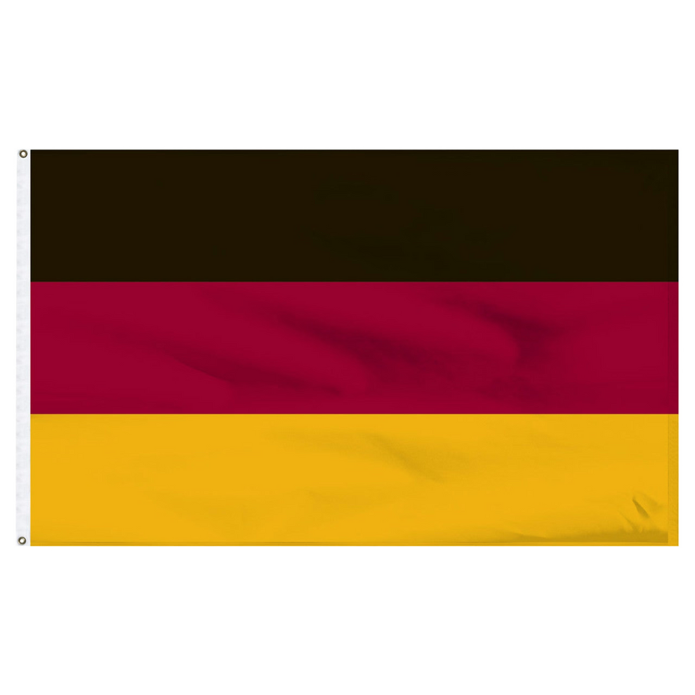 German flag with black, red, and yellow horizontal stripes on a white background