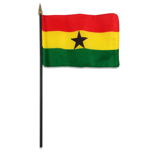 Flag of Ghana with red, yellow, and green horizontal stripes and a black star in the center.