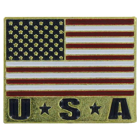 American flag patch with 'U.S.A.' text on a white background