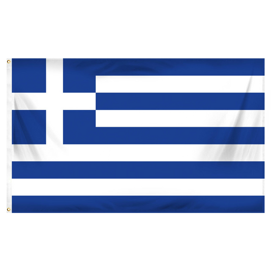 Flag of Greece with blue and white stripes and in the upper left corner a white cross over a blue rectangle