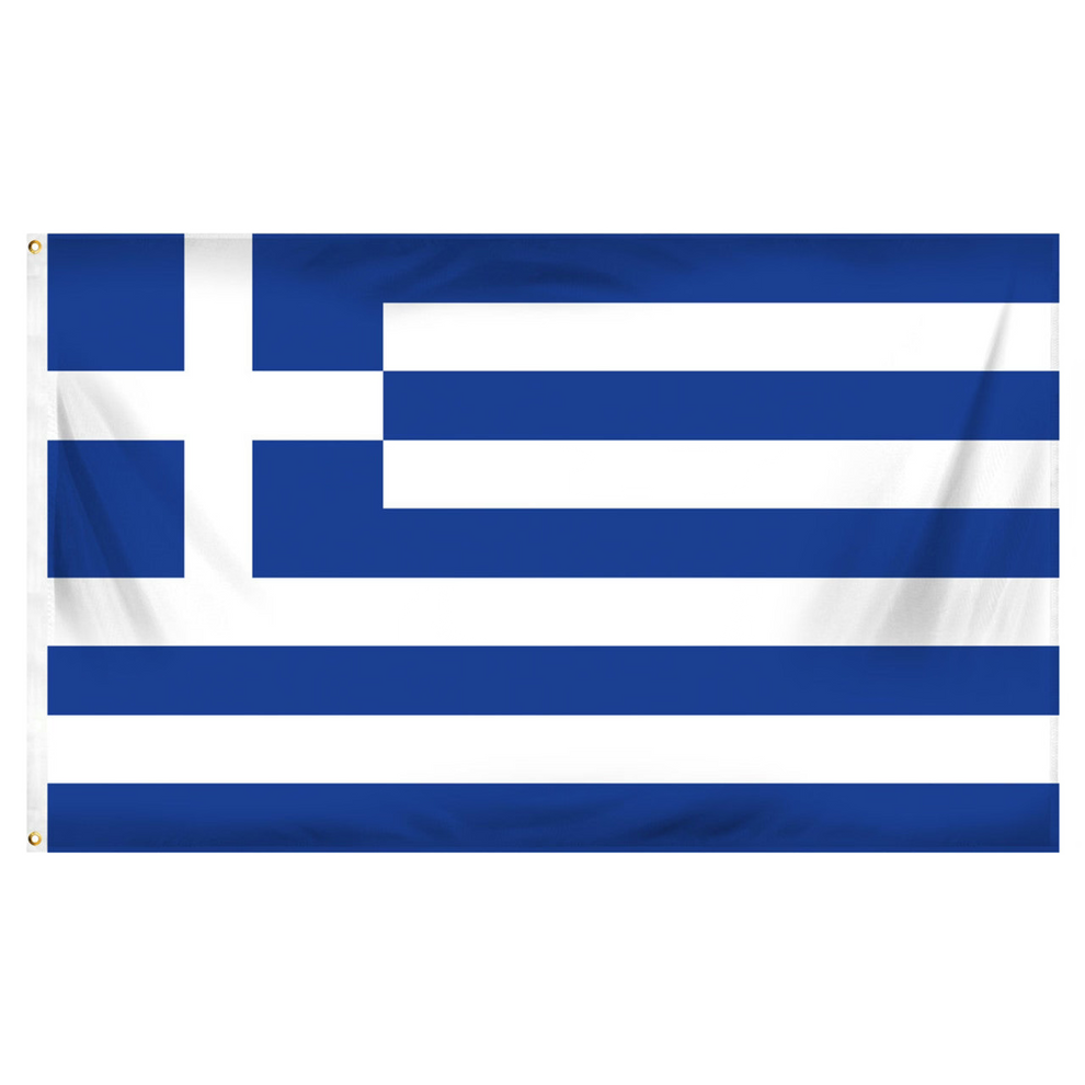 Flag of Greece with blue and white stripes and in the upper left corner a white cross over a blue rectangle