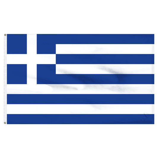 Flag of Greece with blue and white stripes and in the upper left corner a white cross over a blue rectangle