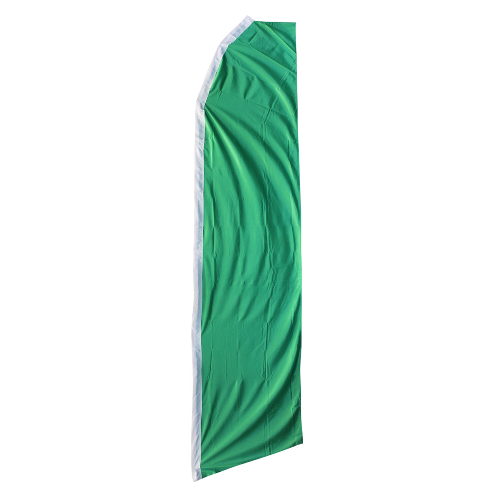 Green fabric with white trim on a white background