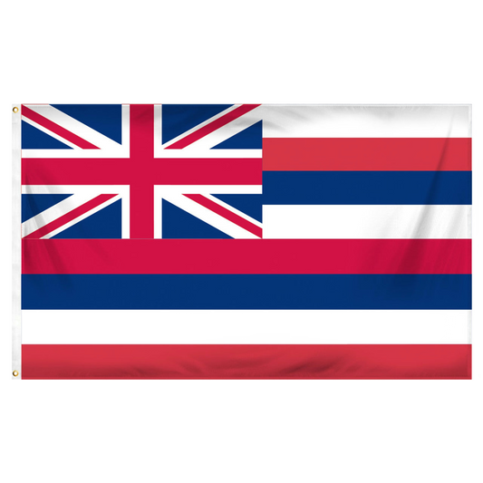 State of Hawaii flag featuring the traditional eight horizontal white, red, and blue stripes with the British Union Jack canton in the top left corner.
