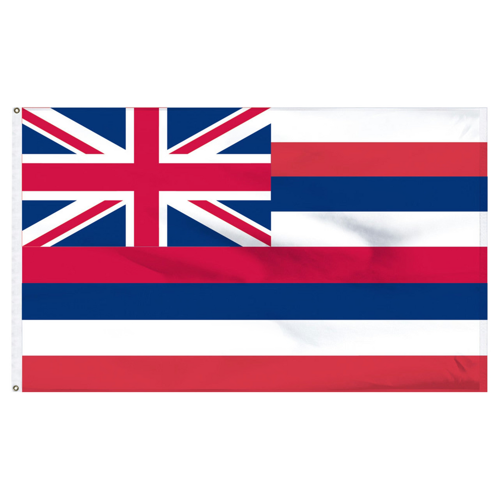 State of Hawaii flag featuring the traditional eight horizontal white, red, and blue stripes with the British Union Jack canton in the top left corner.