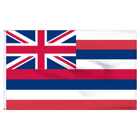 State of Hawaii flag featuring the traditional eight horizontal white, red, and blue stripes with the British Union Jack canton in the top left corner.