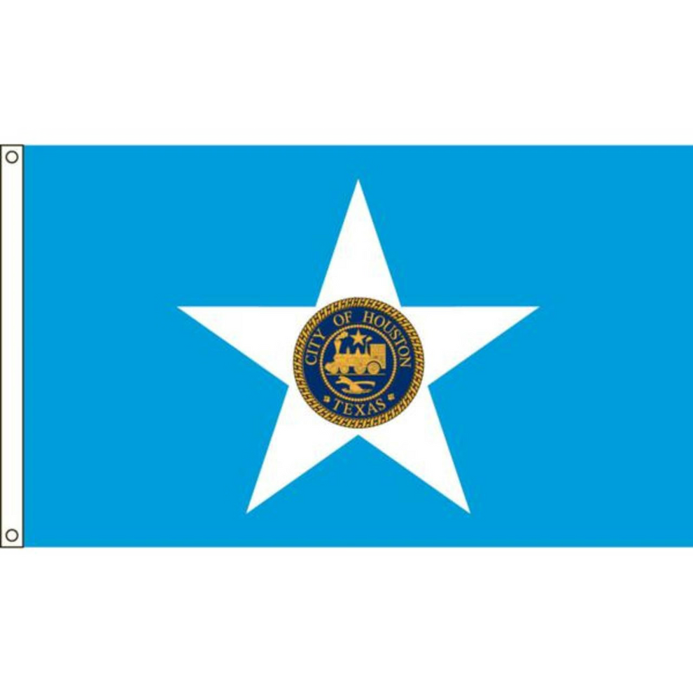 Houston city flag with a white star and city seal on a blue background