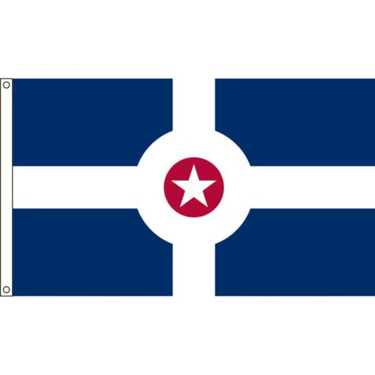 City of Indianapolis flag with blue, white, and red design featuring a star in the center.