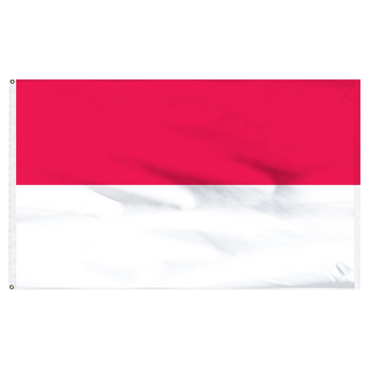 Indonesian red and white flag with a visible brand logo on a white background