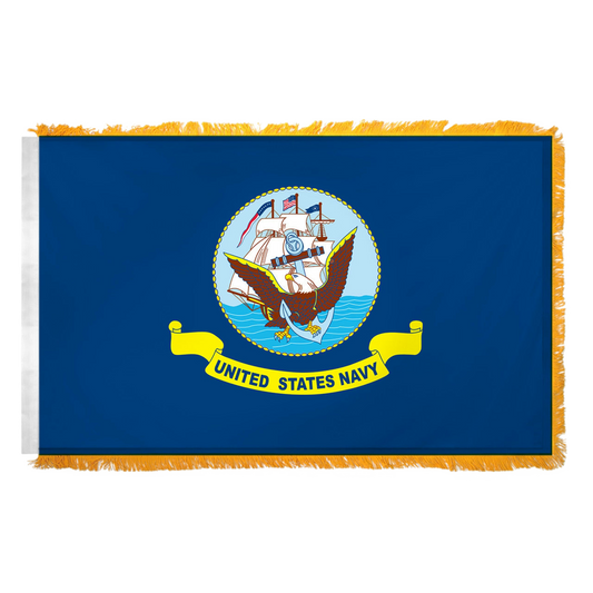 United States Navy flag with emblem and text on a blue background
