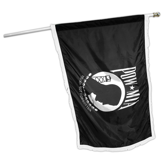 Indoor POW MIA Flag 4ft x 6ft Nylon - Double Sided - White Fringe