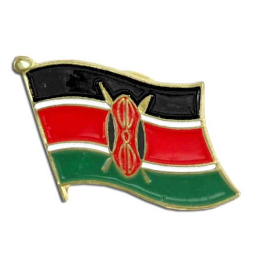 Kenyan flag lapel pin with black, red, and green colors on a white background