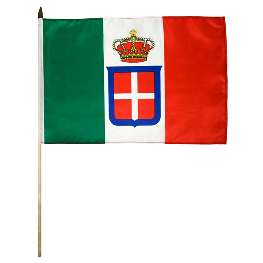 Kingdom of Italy Navy Insignia flag with green, white, and red colors featuring a coat of arms on a white background