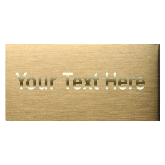 Gold nameplate with 'Your Text Here' text on a white background