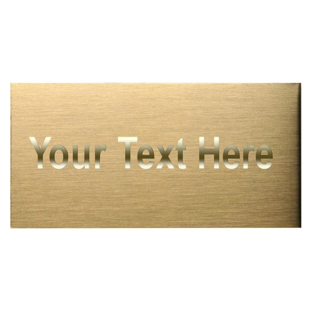 Gold nameplate with 'Your Text Here' text on a white background