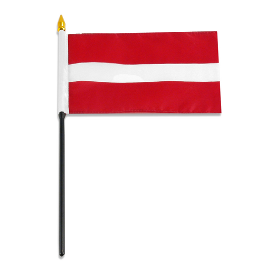 Small Lativia flag with red background and white stripe on a white background