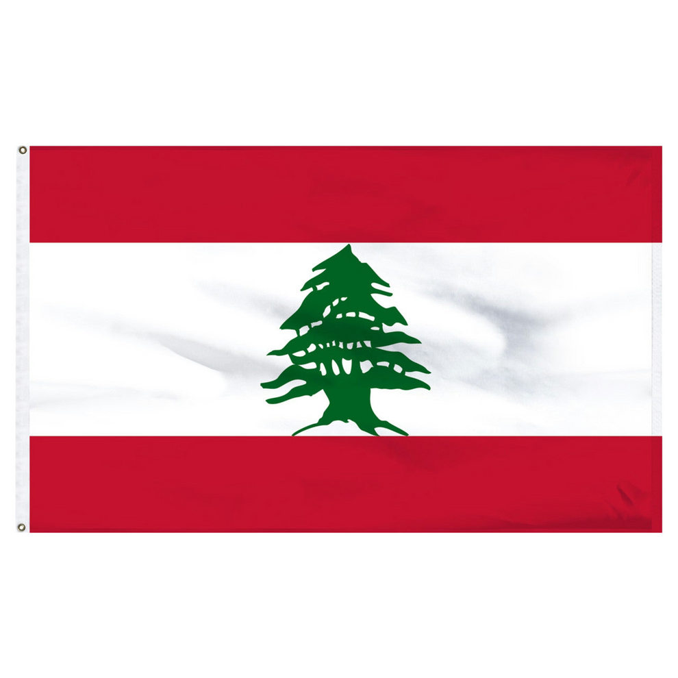 Red and white flag of Lebanon with green cedar tree in the center.