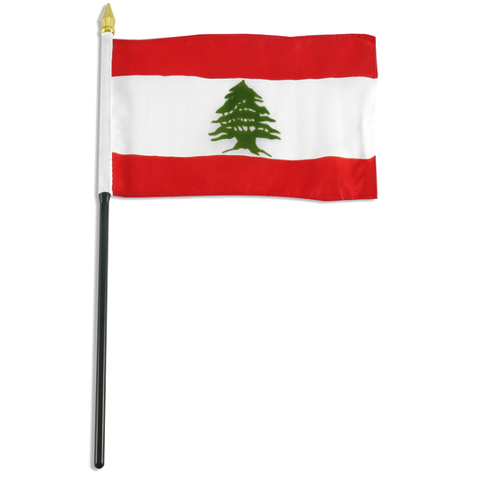 Red and white flag of Lebanon with green cedar tree in the center.