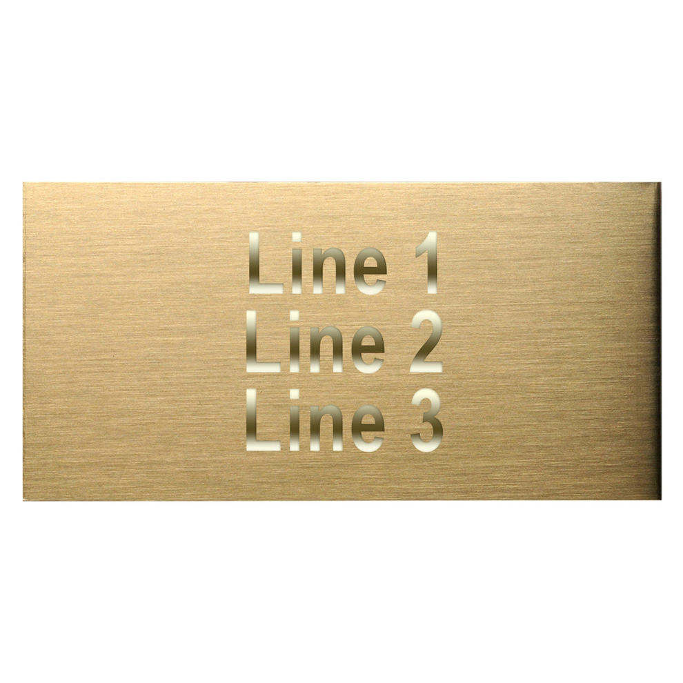 Gold engraved plate with three lines of placeholder text