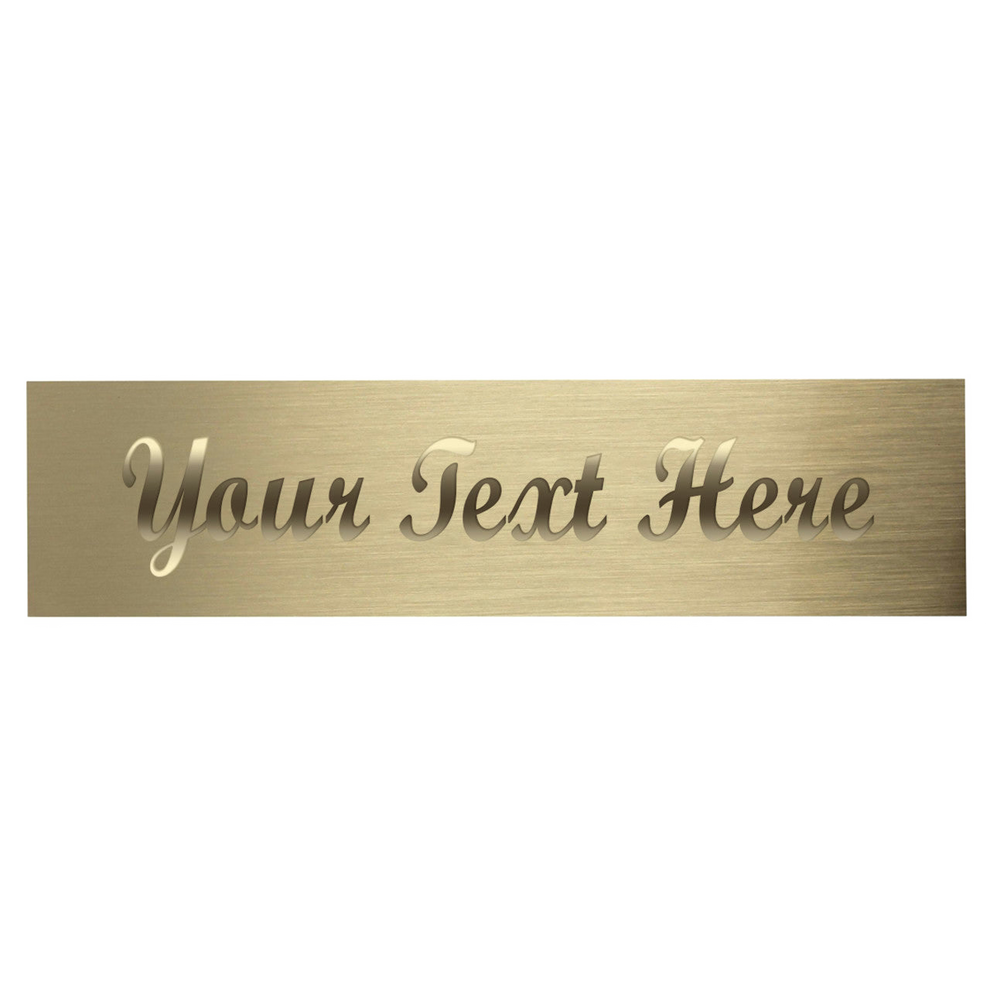 Gold engraved plate with "Your Text Here" in cursive