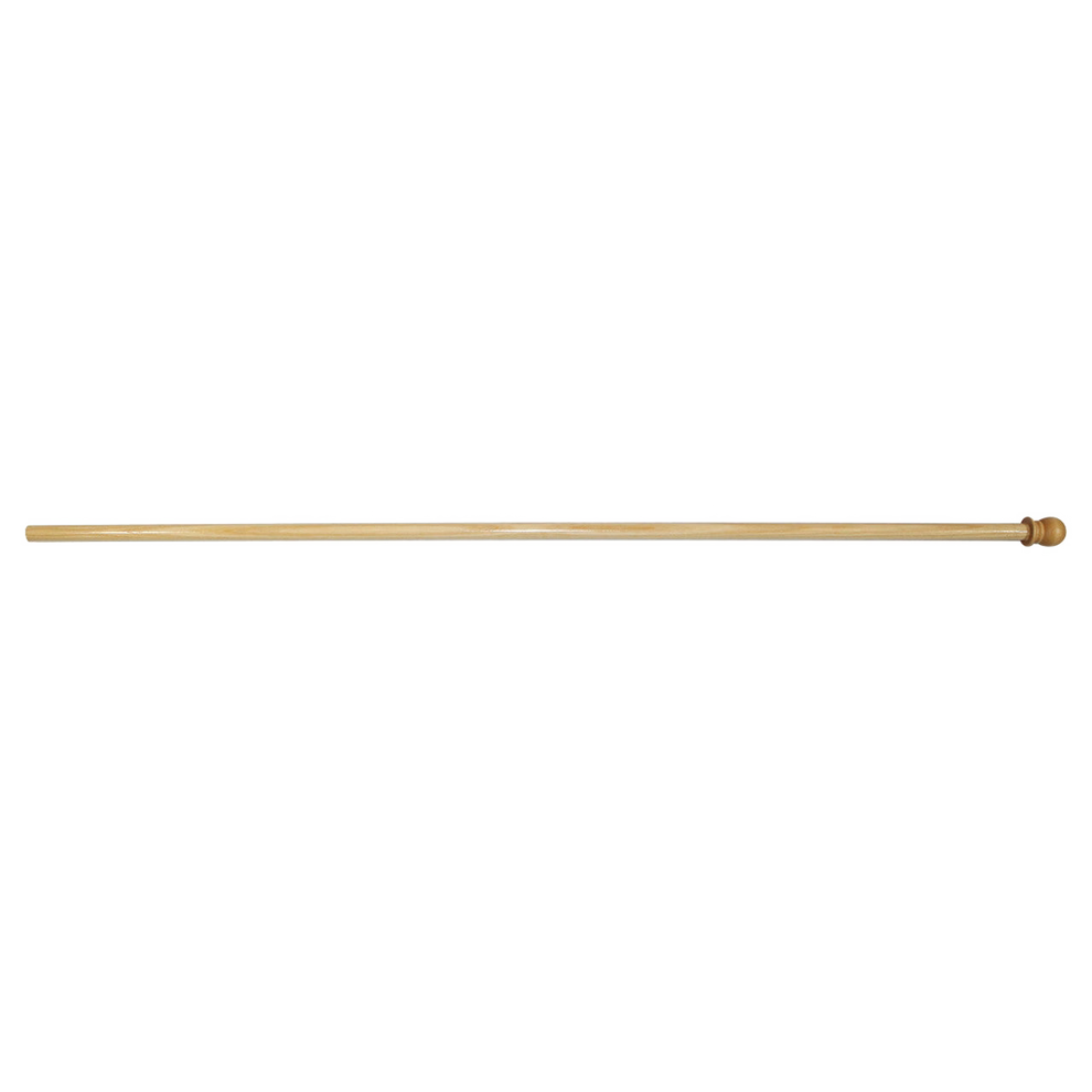 A wood indoor flagpole with ball finial on a white background