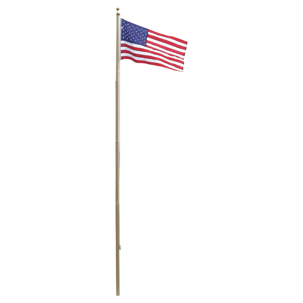 A flagpole with an American flag on a white background
