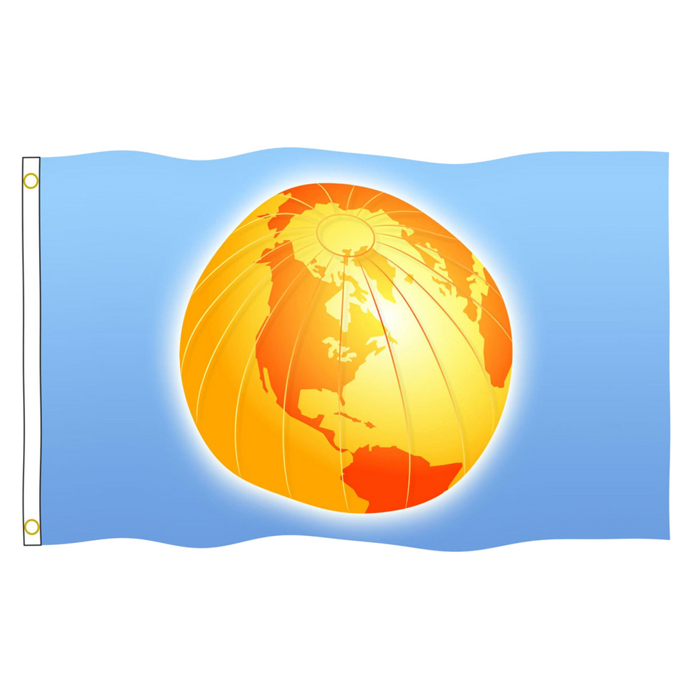 Custom flag with blue background and a gold globe