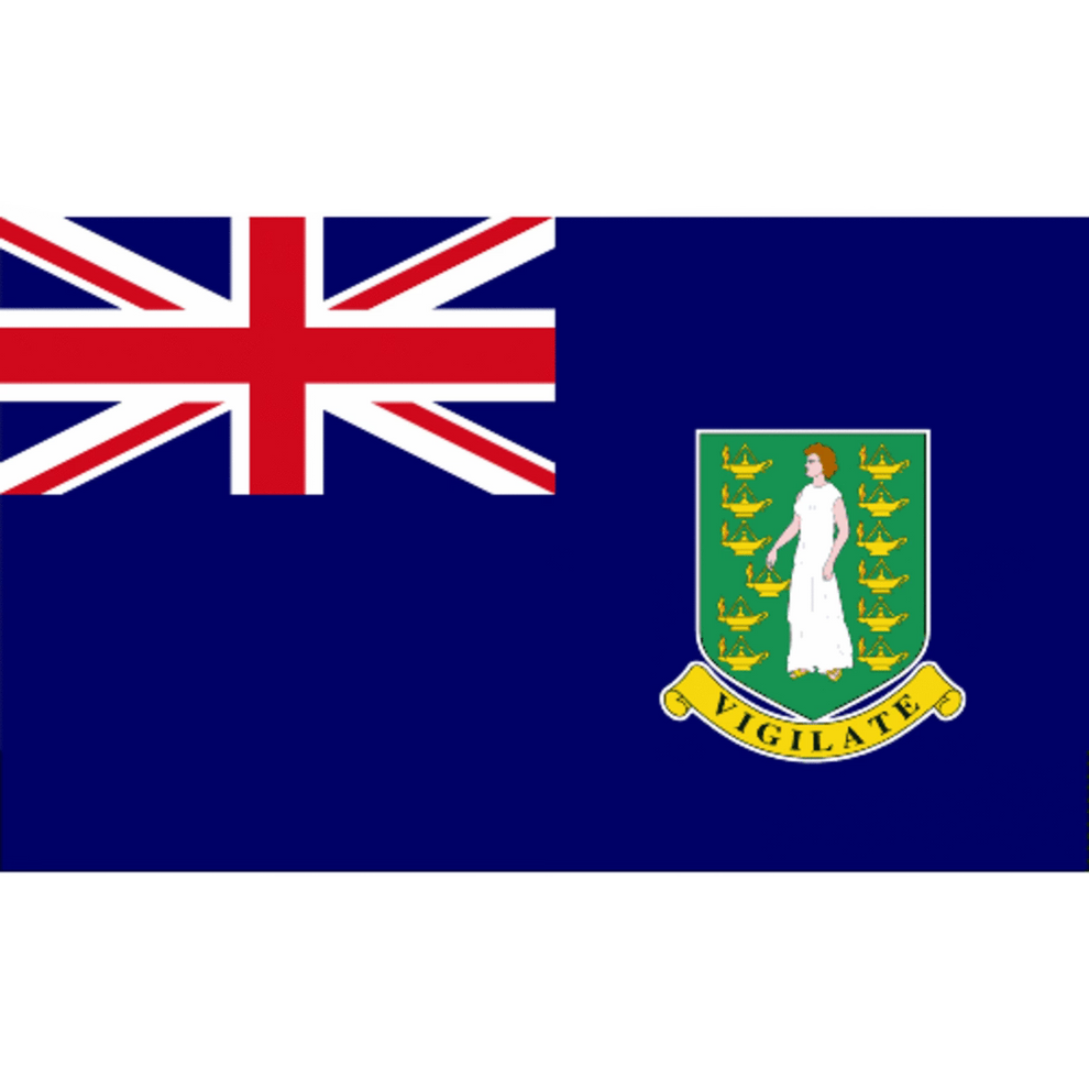 British Virgin Islands blue flag with Union Jack and a green shield emblem