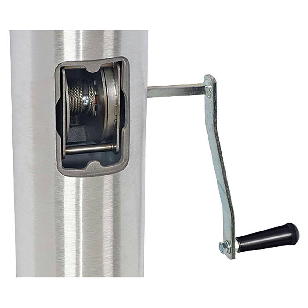 Close up of the pulley crank on a flagpole with internal halyard