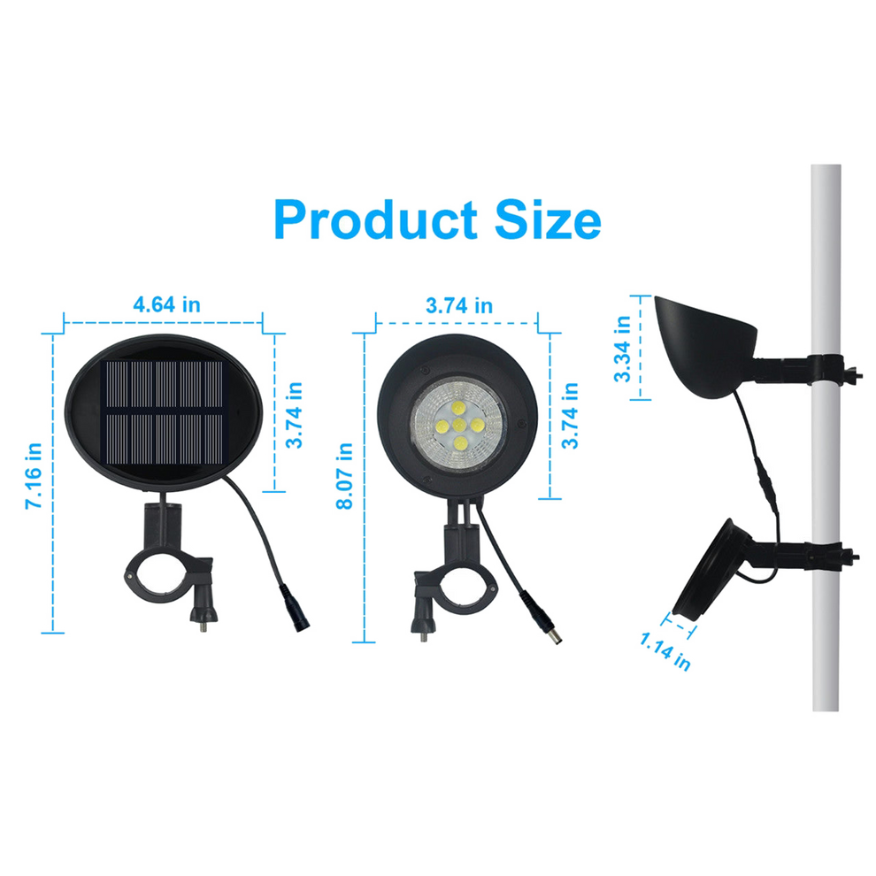 Solar flagpole light product info graphic