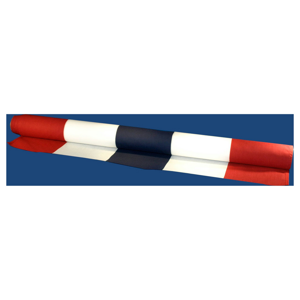 Rolled red, white, and blue patriotic bunting fabric