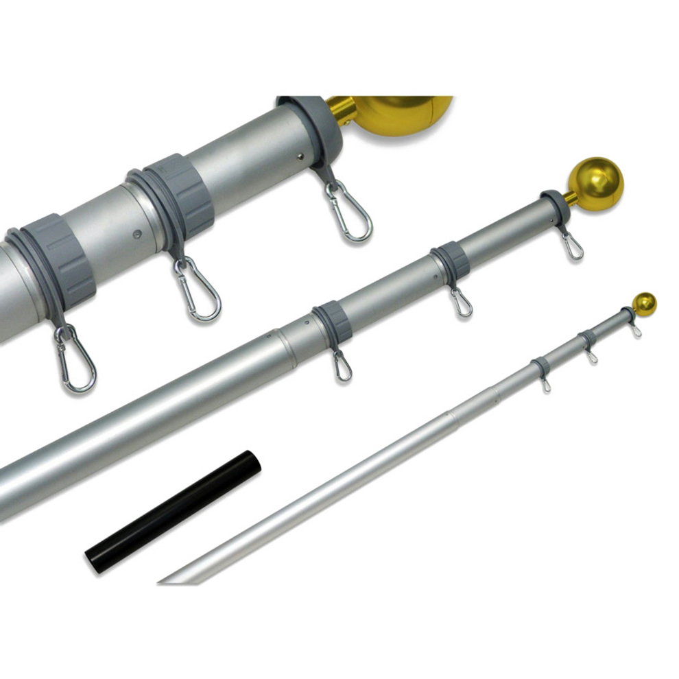 Set of telescopic poles with gold and black ends on a white background