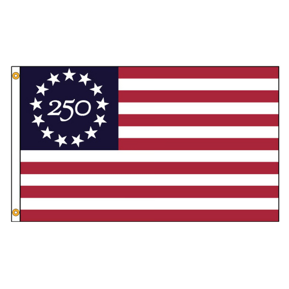 Flag with stars and the number 250 on a white background