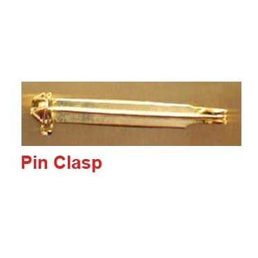 Gold pin clasp on a beige background with 'Pin Clasp' text in red.