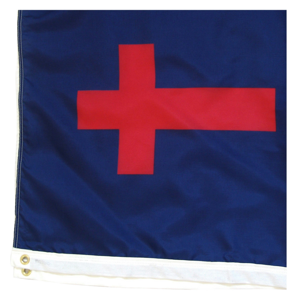 Blue flag with a red cross on a white background