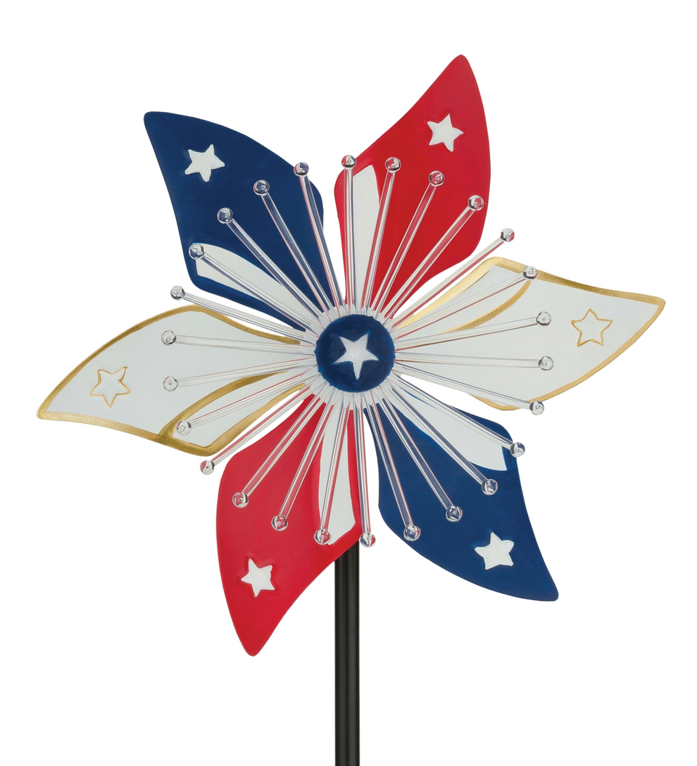 Patriotic Pinwheel Spinner Solar Stake for Outdoor Garden