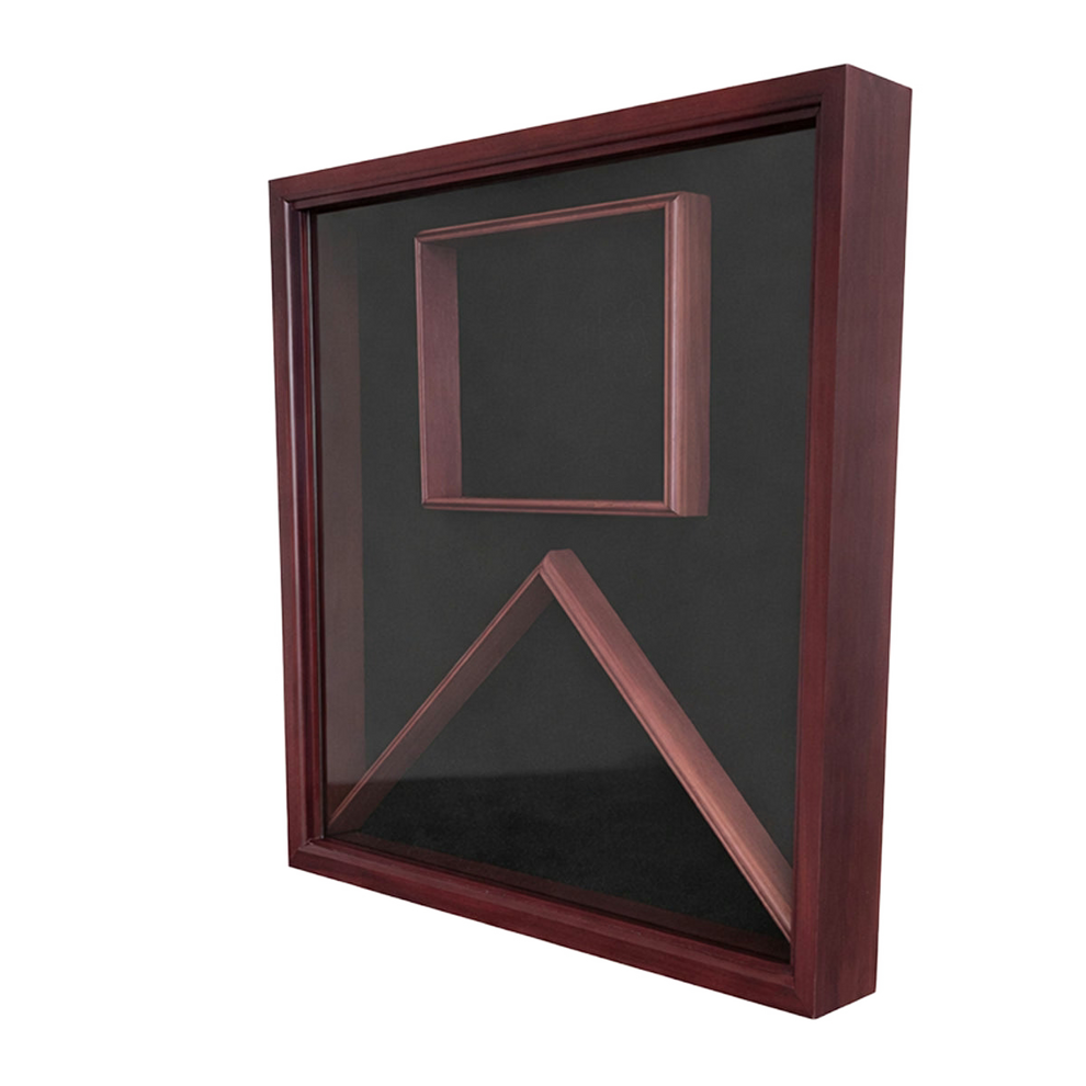 Wooden display case with a clear front on a white background
