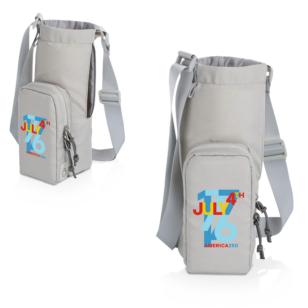 Gray crossbody bag with 'July 4th America 250' design on a white background