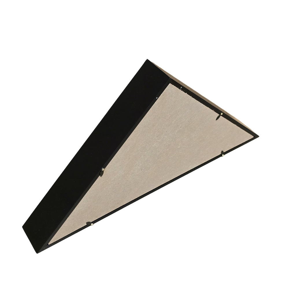 Back of a wooden triangular flag display case
