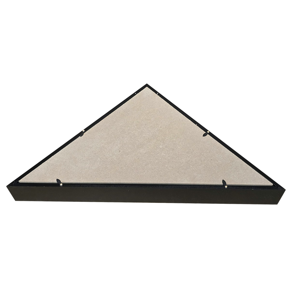 Back of a triangular flag display case