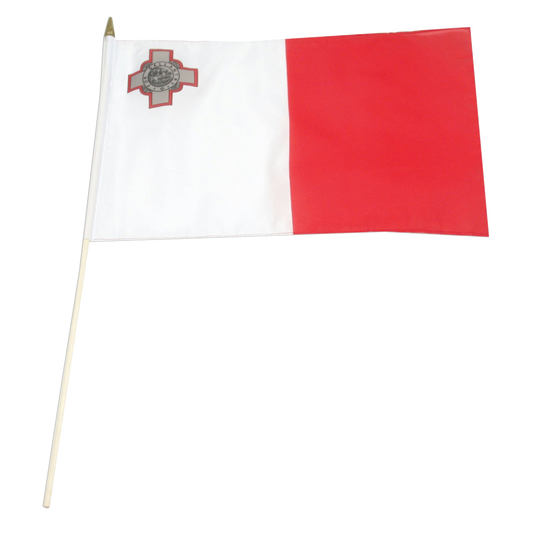 Red and white flag of Malta with a red outlined cross in upper left