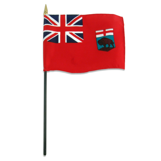 Manitoba flag with Union Jack and bear emblem on a red background